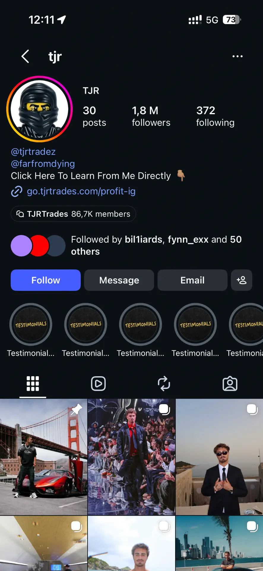 Instagram account selling courses