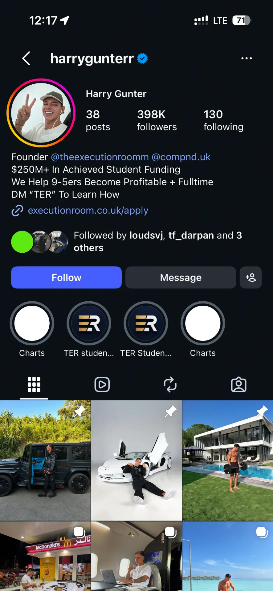 Instagram account selling courses