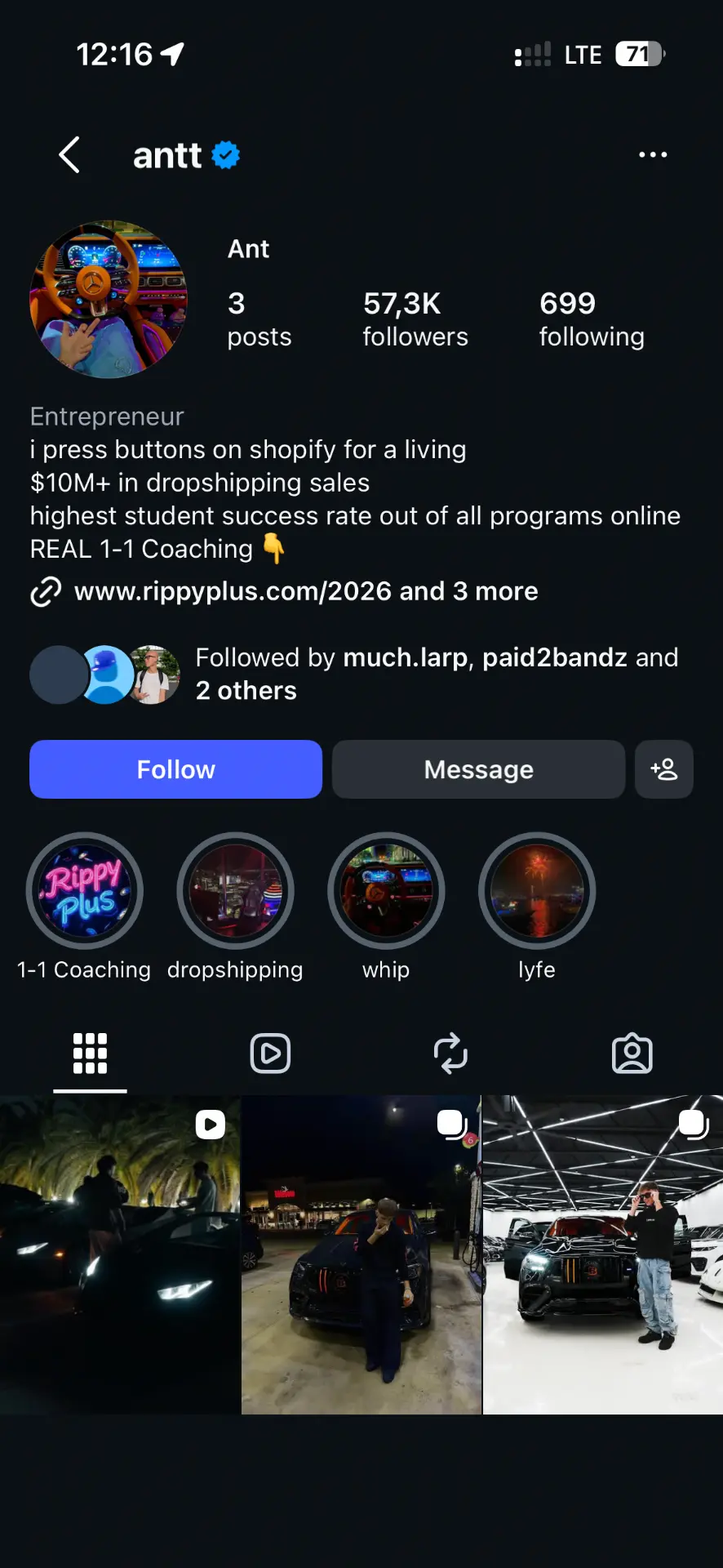 Instagram account selling courses
