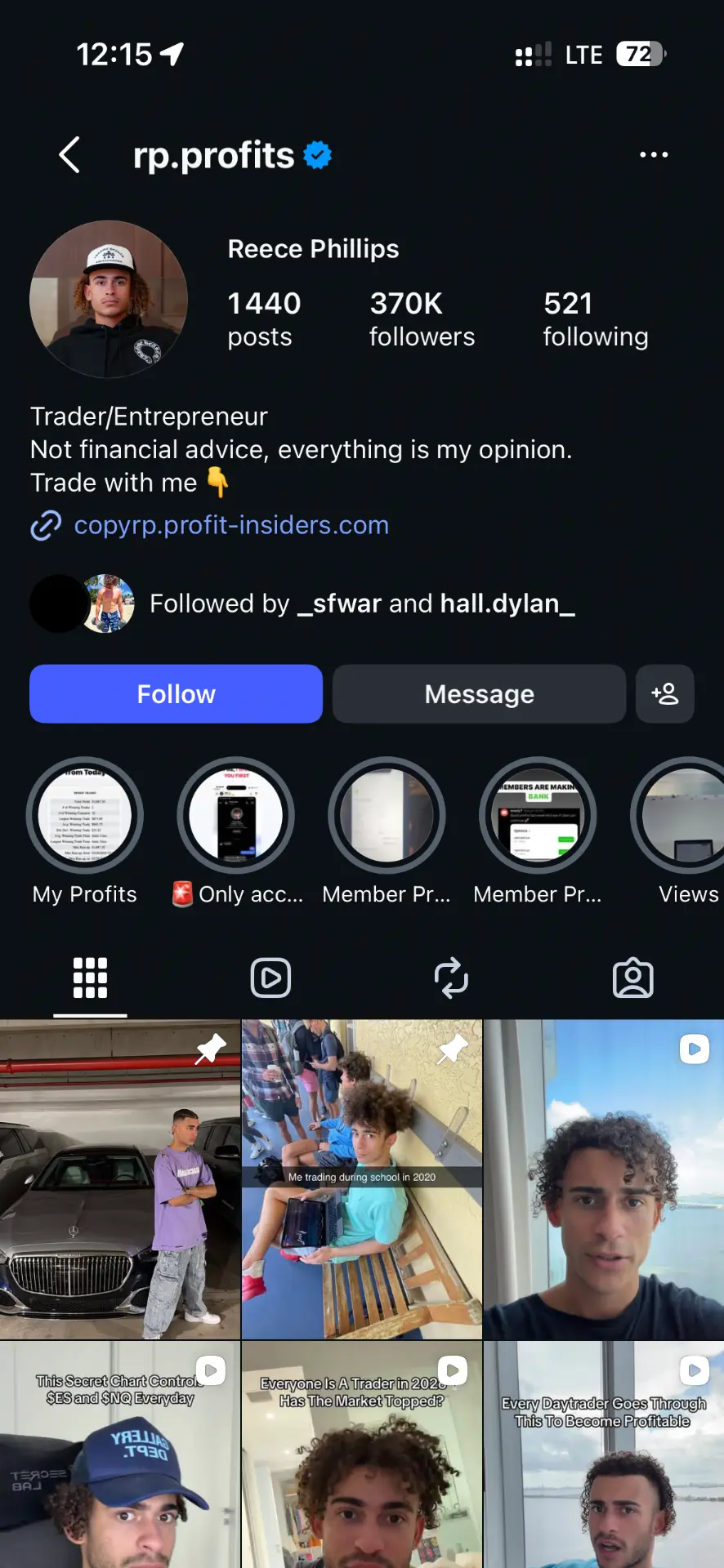 Instagram account selling courses
